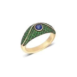 Acu Mini Pave Pinky Ring with Tsavorites and Blue Sapphire