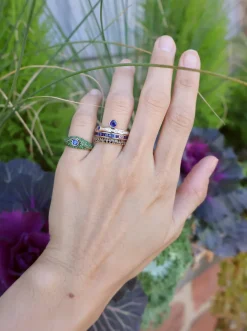 Acu Mini Pave Pinky Ring with Tsavorites and Blue Sapphire