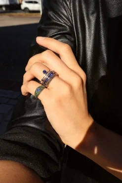 Acu Mini Pave Pinky Ring with Tsavorites and Blue Sapphire