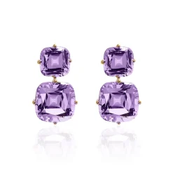 Amethyst Cushion Tiered Earrings