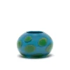 Aqua Low Vase with Green Spots
