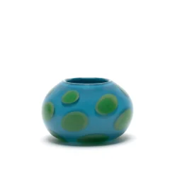 Aqua Low Vase with Green Spots