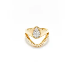 Baby Pear and Mini Diamond Wave Ring