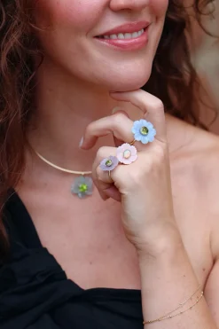Big Daisy Blue Opal & Peridot Flower Ring