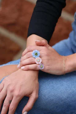 Big Signature Yttrium Fluorite & Tourmaline Flower Ring
