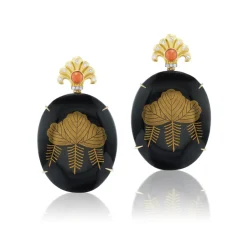 Black Japanese Lacquer Earrings w/ Gold Motif