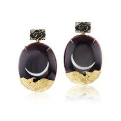 Black Lacquer East to West Moon Earrings