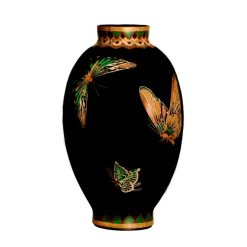 Black Marquetry Vase with Butterfly Pattern