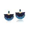 Blue Double Fan Horse Mane Earrings