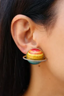 Blue Saturn Marquetry Earrings