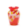 Bright Red Vase with White Strokes & Yellow Spots