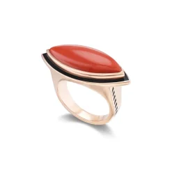 Coral Marquis Ring with Black Enamel
