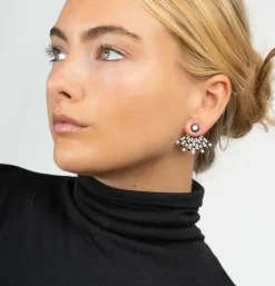 Diamond & Black Agate Fan Earring