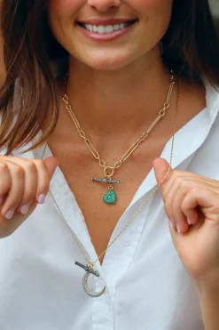 Diamond T-Bar Pendant with Emeralds