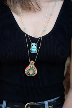 Egyptian Scarab Necklace with Turquoise