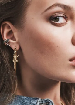 Gold Alligator Bite Earring & Pendant