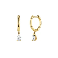 Gold Huggies with Pear Diamond Drops