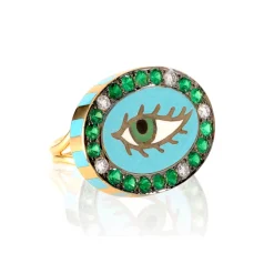 Green Eye Enamel Ring