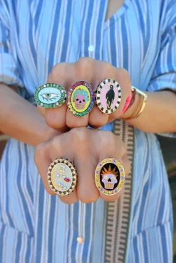 Green Eye Enamel Ring