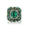 Green Tourmaline & Carved Wood Flower Ring