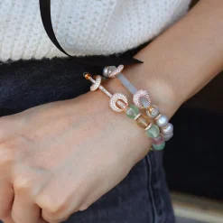 Grey Pearl & Frosted Quartz Chakra Bracelet