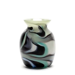 Grey Vase with Black/Teal Swirls