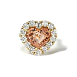 Heart Peach Tourmaline & Diamond Heirloom Bezel Ring