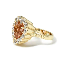 Heart Peach Tourmaline & Diamond Heirloom Bezel Ring