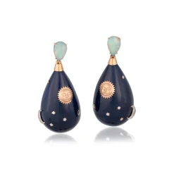 18KR Lacquer Celestial Teardrop Earrings with Opal
