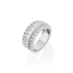 18k White Gold Round & Emerald Cut Diamond Half Eternity Band