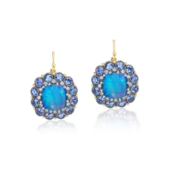 22KY Opal & Sapphire Earrings