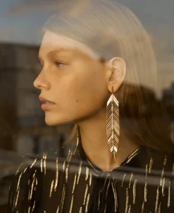 Large Feather Drop Earrings