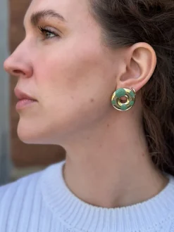 Large Polka Dot XO Earrings in Green Turquoise
