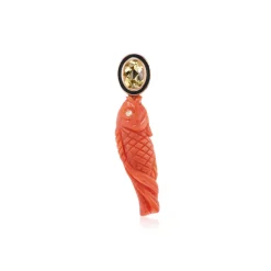 Mediterranean Coral and Yellow Sapphire Long Carved Fish Tail