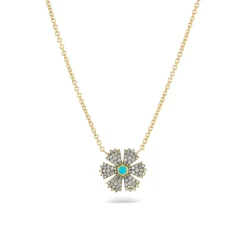 Mini Diamond Flower Pendant with Turquoise Center