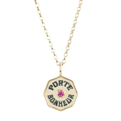 Mini Porte Bonheur Charm- Black Enamel & Pink Tourmaline