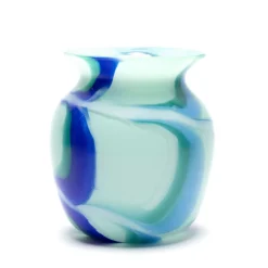Mint Vase with Blue, Teal and White Swirls