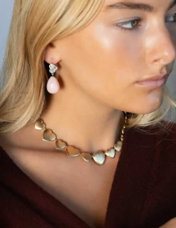 Mosaic Diamond Heart & Pink Opal Drop Earrings