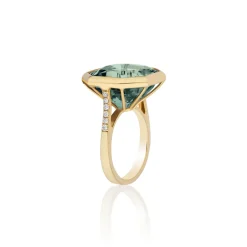 Octagon Prasiolite Ring with Diamonds