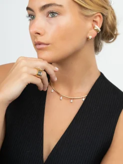 Omega Necklace with Dangling Pear Diamonds