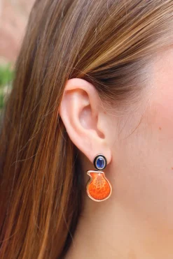 Palm Beach Orange Clam Shell & Kyanite Earrings