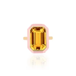 Pink Enamel & Citrine Ring