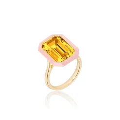 Pink Enamel & Citrine Ring