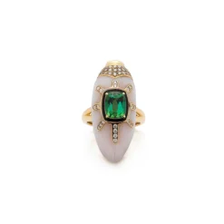 Pink Opal Scarab Ring with Green Tourmaline