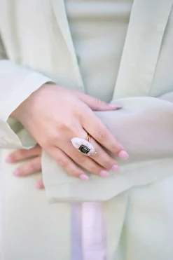 Pink Opal Scarab Ring with Green Tourmaline