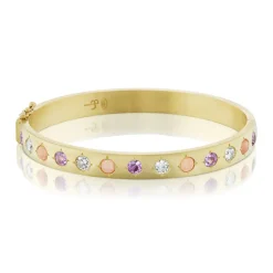 Pink Sapphire, Coral and Diamond Gypsy Bangle