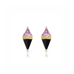Pink Topaz and Black Onyx Pietra Studs