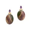 Purple Leaf Marquetry Earrings with Amethyst