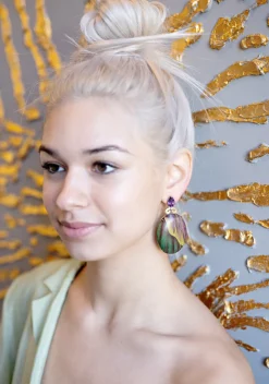 Purple Leaf Marquetry Earrings with Amethyst