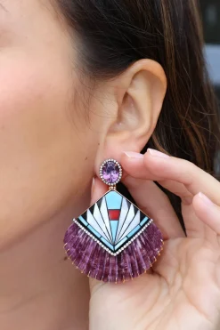 Purple Shell Earrings with Mosaic Inlay